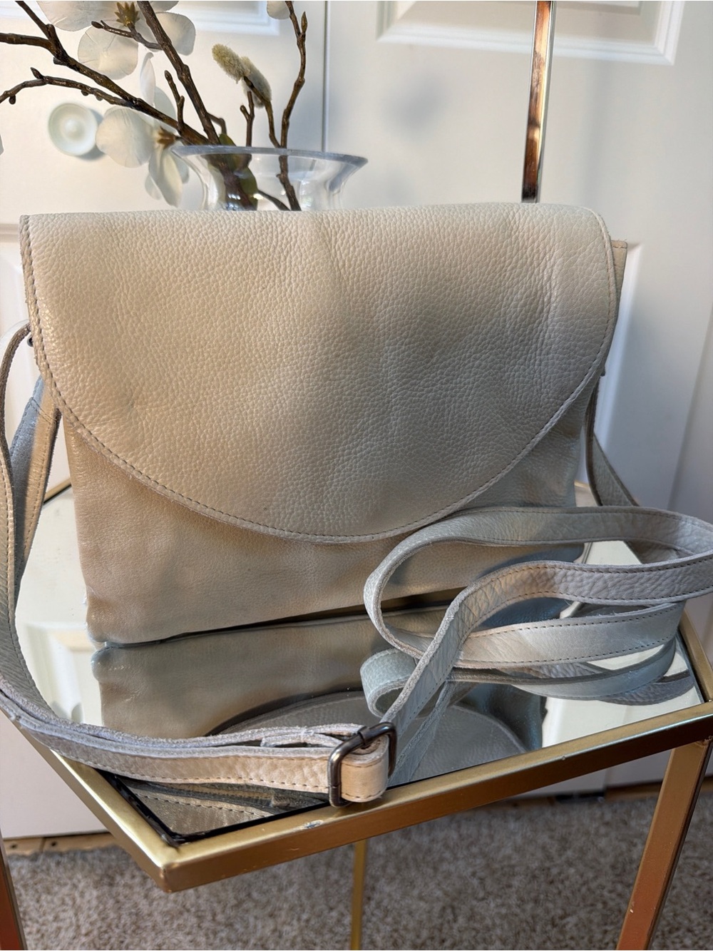 Latico flap Minimalist Cream Leather Crossbody Bag